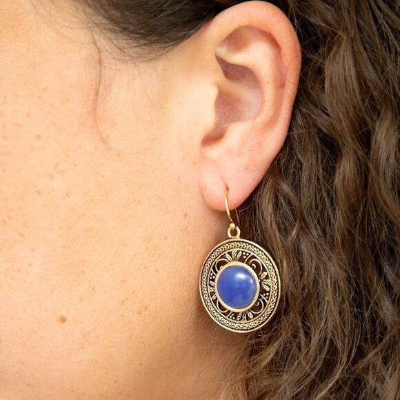 NWT BARSE Genuine Stones Blue Agate and Golden Detail Drop Earrings #BJER - Picture 9 of 11